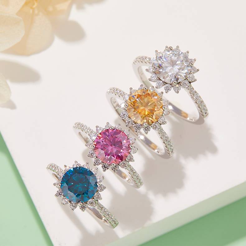 太阳花S925银镀白金MoissaniteWomen's Ring2.0ctD级